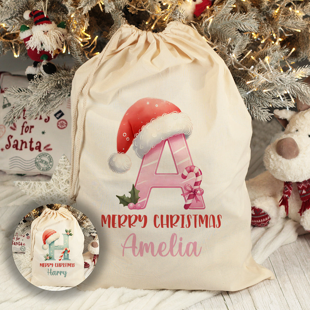 Personalised Large Christmas Alphabet Cotton Santa Gift Sack-Love Lumi Ltd