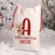 Personalised Large Christmas Reindeer Alphabet Santa Gift Sack