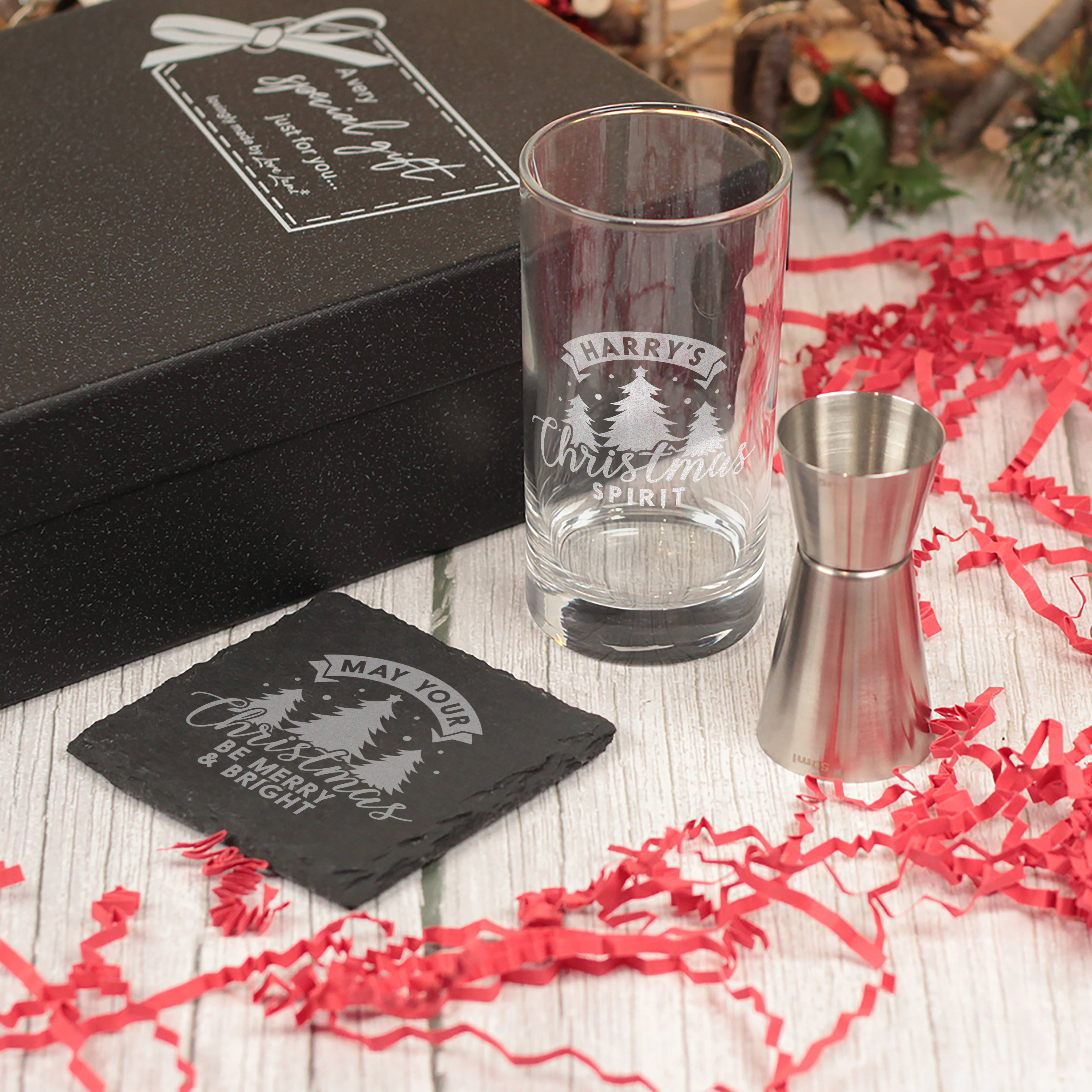 Christmas Spirit Highball Glass and Coaster Gift Boxed Set