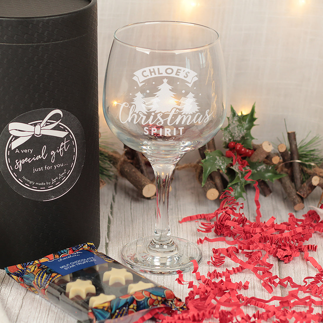 Christmas Spirit Gin Glass and Chocolate Truffles Gift Boxed Set