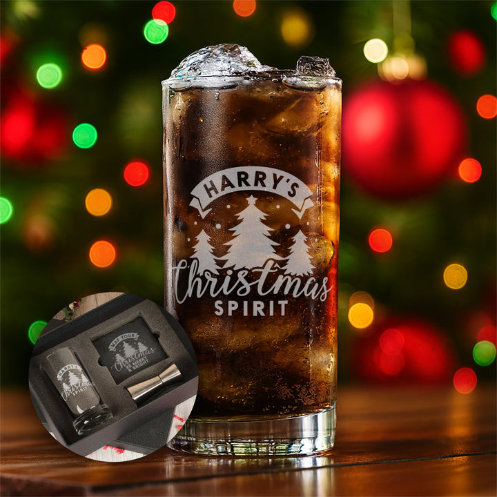 Christmas Spirit Highball Glass and Coaster Gift Boxed Set
