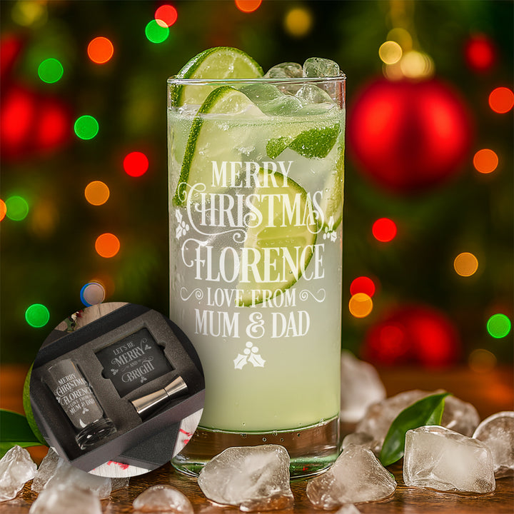 Merry Christmas Message Highball Glass and Coaster Gift Boxed Set