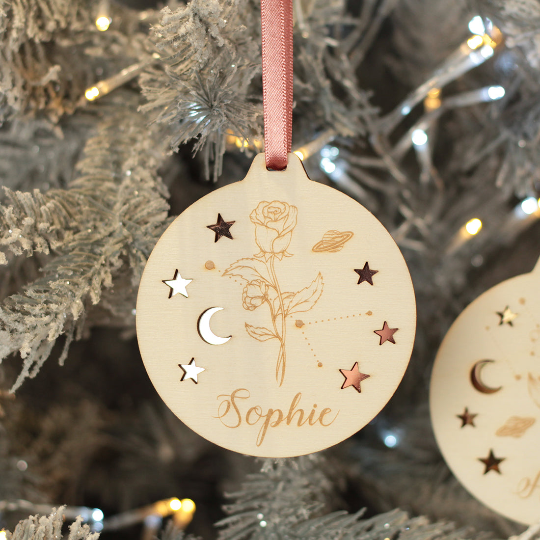 Zodiac Birth Flower 3D Wood and Mirror Christmas Tree Decoration Bauble-Love Lumi Ltd