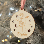 Zodiac Birth Flower 3D Wood and Mirror Christmas Tree Decoration Bauble