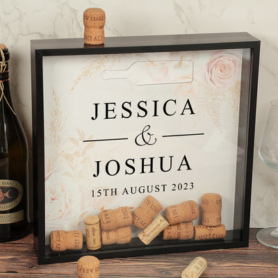 Blush Flowers Wine Prosecco Saver Collector Frame Wedding Keepsake Gift