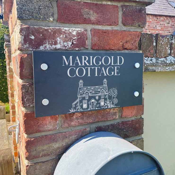 Cottage Sketch Slate House Number or Name Wall Mounted Sign