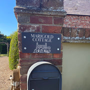 Cottage Sketch Slate House Number or Name Wall Mounted Sign