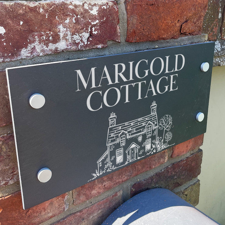 Cottage Sketch Slate House Number or Name Wall Mounted Sign
