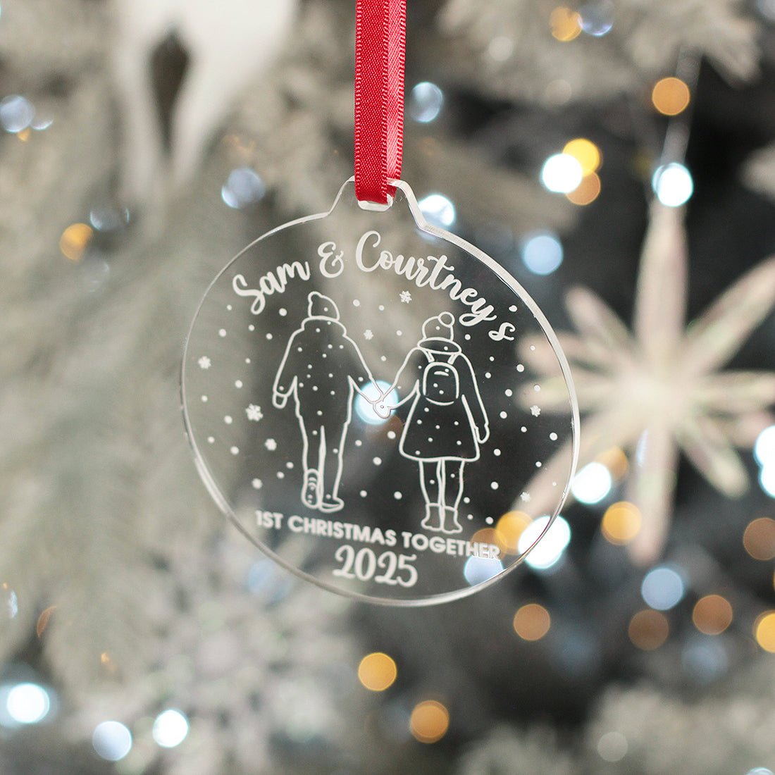 Our 1st Christmas as a Couple Pair of Champagne Flutes and Keepsake Bauble