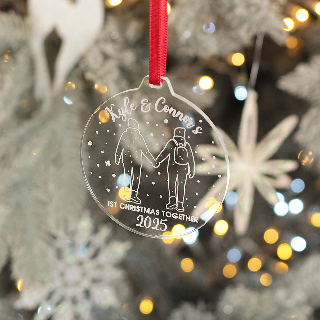 Our 1st Christmas as a Couple Pair of Champagne Flutes and Keepsake Bauble