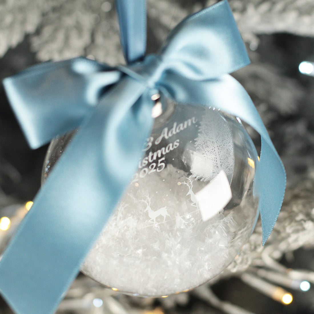 Round Glass Couple's Christmas Snow Filled Bauble Decoration