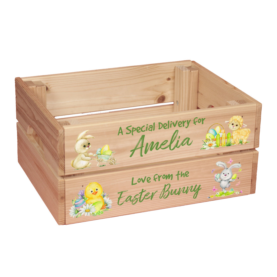 Personalised Watercolour Easter Bunny Egg Hunt Treat Gift Crate-Love Lumi Ltd