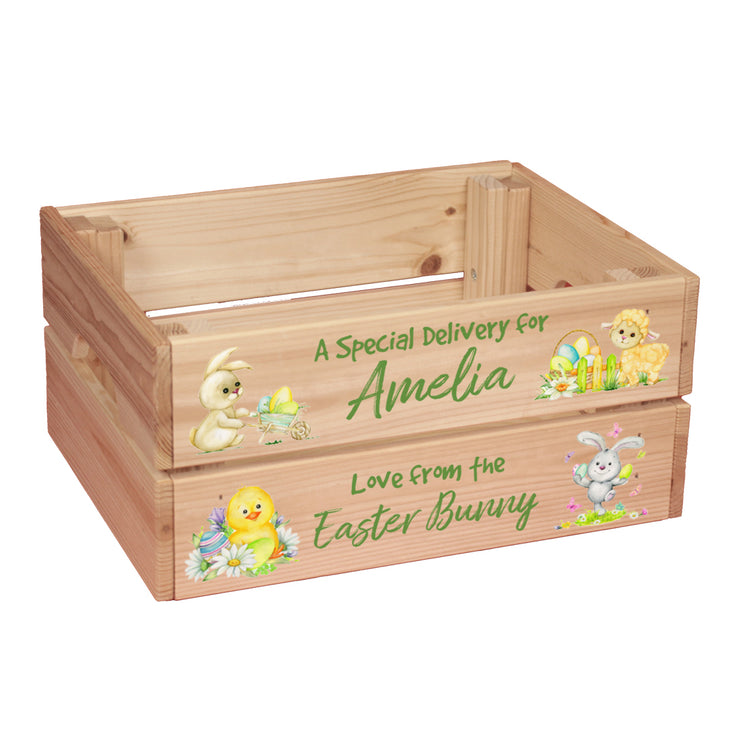 Personalised Watercolour Easter Bunny Egg Hunt Treat Gift Crate