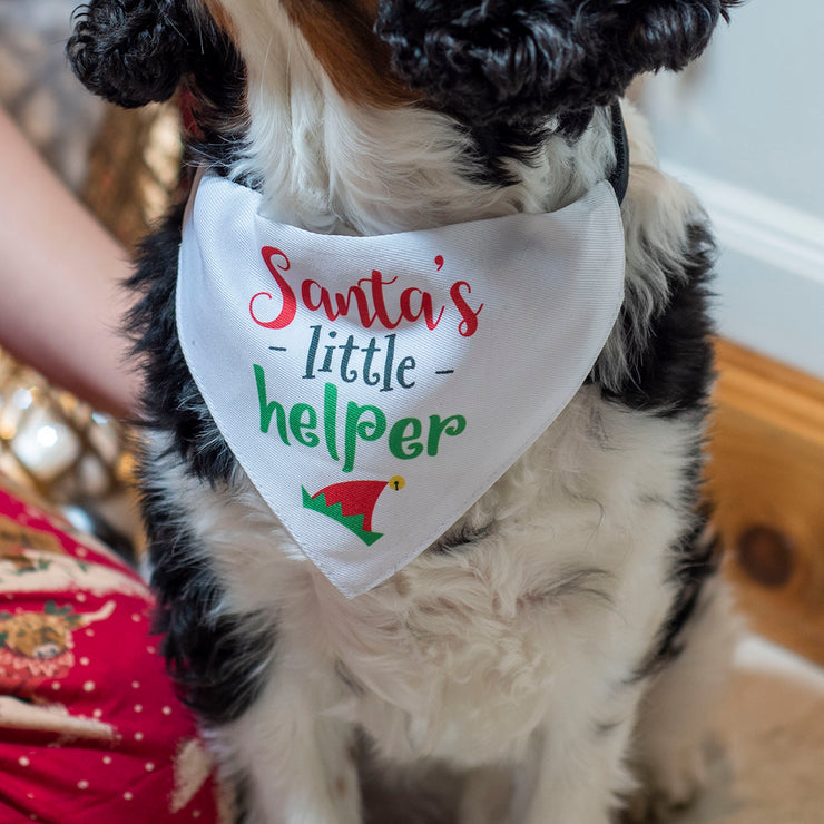 Santa's Little Helper Christmas Pet Dog Bandana and Neck Strap Collar