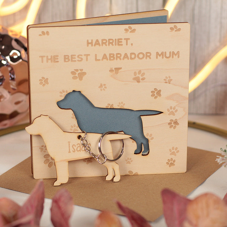 Dog Breed Engraved Wooden Birthday Greetings Card with Keyring Gift-Love Lumi Ltd