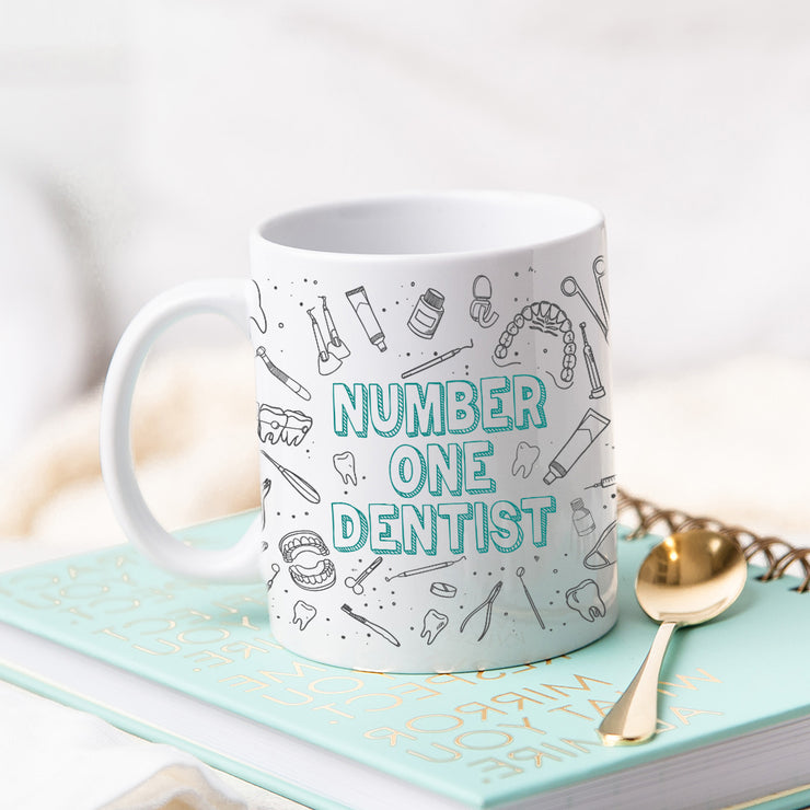Personalised Number One Dentist Orthodontist Doodles Ceramic Mug