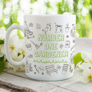 Personalised Number One Gardener Doodles Ceramic Mug