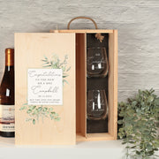 Eucalyptus Wedding Gift Set Wooden Bottle Box with two Glasses-Love Lumi Ltd