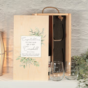 Eucalyptus Wedding Gift Set Wooden Bottle Box with two Glasses-Love Lumi Ltd