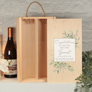 Personalised Eucalyptus Wedding Gift Double Wooden Wine Bottle Box