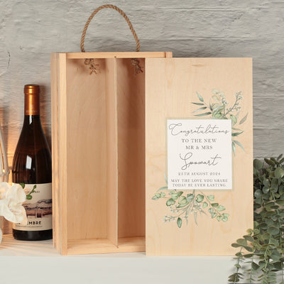 Personalised Eucalyptus Wedding Gift Double Wooden Wine Bottle Box-Love Lumi Ltd