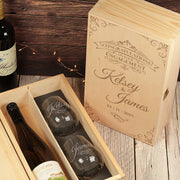 Engagement Gift Set Engraved Vintage Design Bottle Box with two Glasses