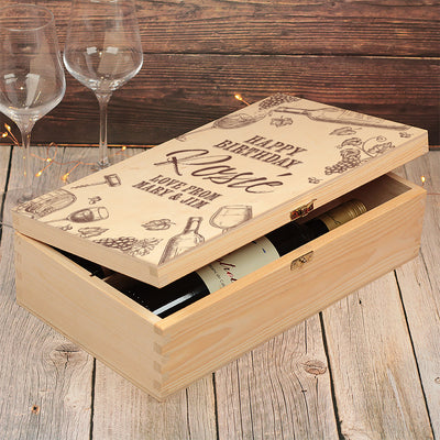 Personalised Any Occasion Vintage Double Wine Bottle Gift Box