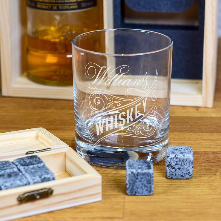 Whiskey Whisky Label Birthday Gift Set Bottle Box with Glass and Stones