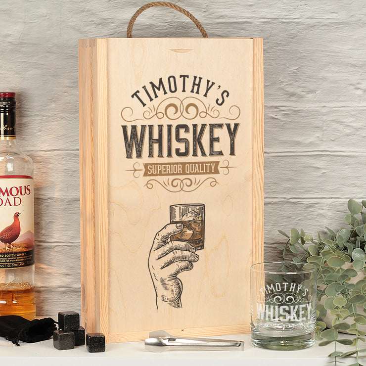 Ultimate Whiskey Whisky Lover Gift Set Bottle Box with Glass, Tongs and Stones