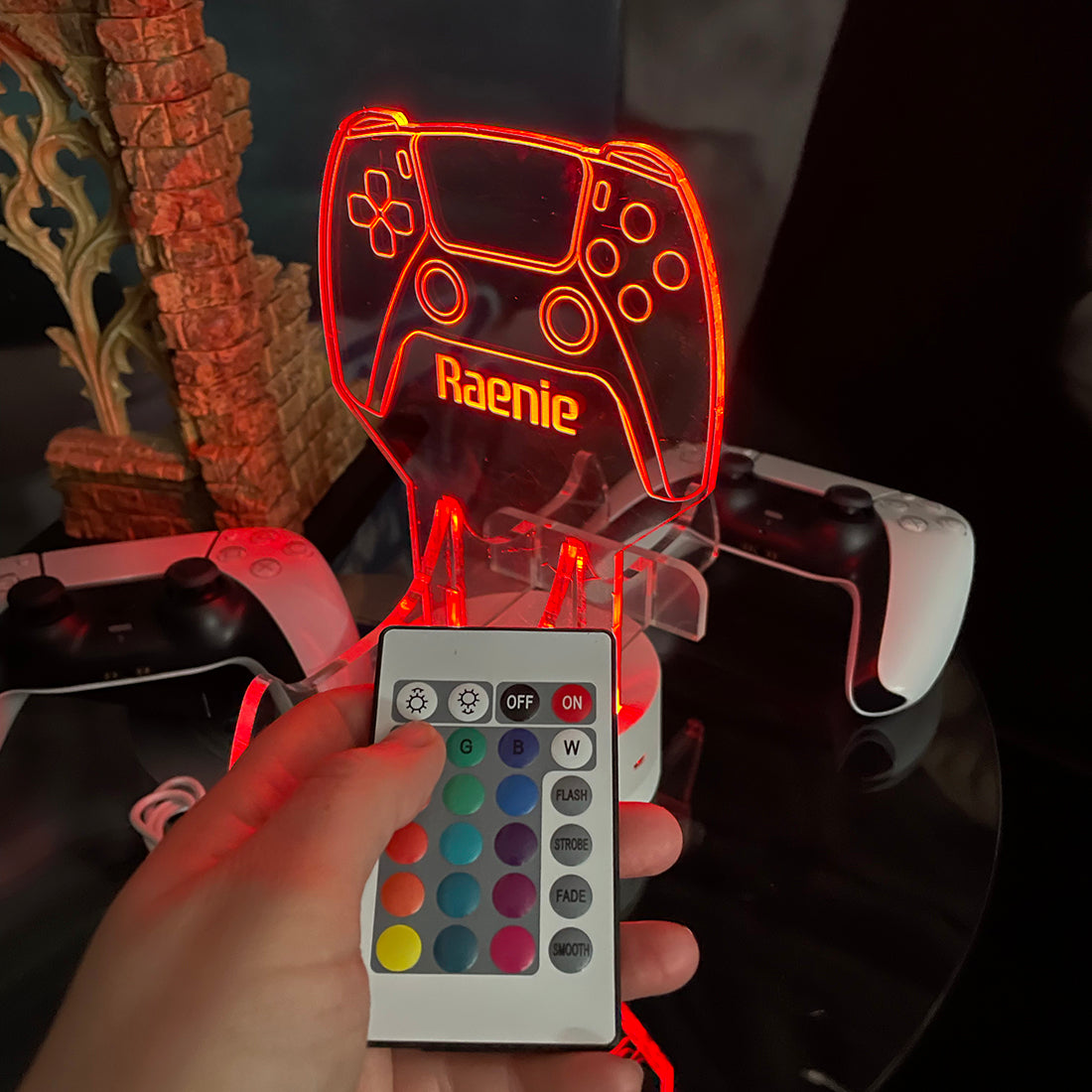 Neon Blue Dual Controller Stand Gaming Station with Colour Changing light base-Love Lumi Ltd