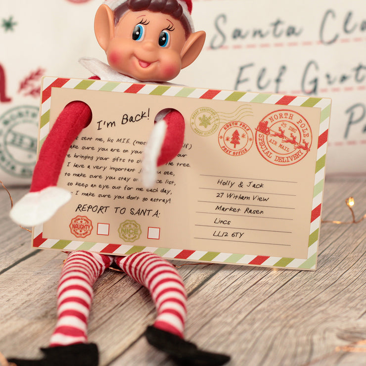 Personalised Elf Arrival Announcement I'm Back Acrylic Postcard