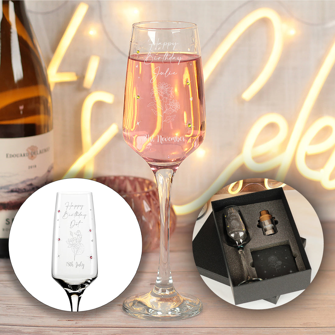 Birthstone Diamante Embellished Birthday Champagne Flute