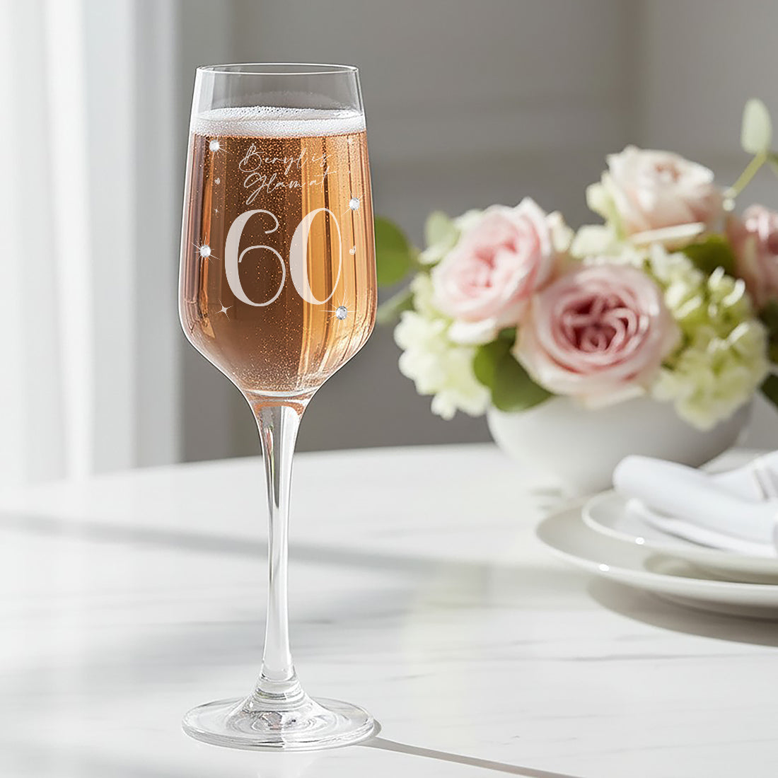 60th Birthday Diamante Embellished Champagne Flute
