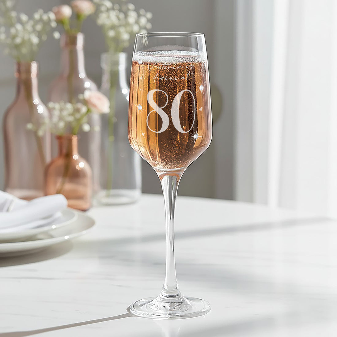 80th Birthday Diamante Embellished Champagne Flute