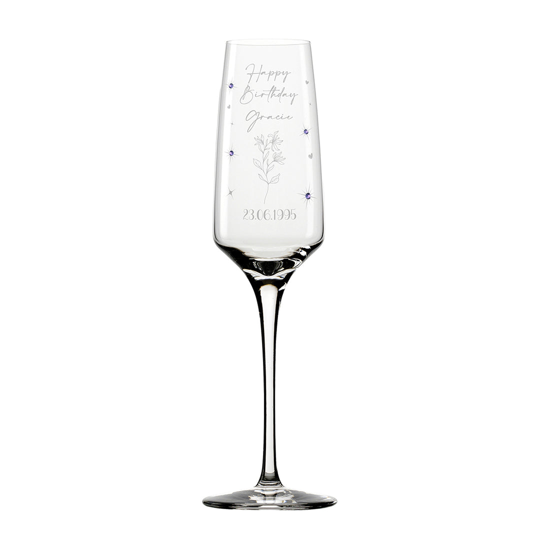Birth Flower Birthstone Diamante Embellished Birthday Champagne Flute