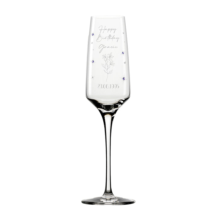 Birth Flower Birthstone Diamante Embellished Birthday Champagne Flute