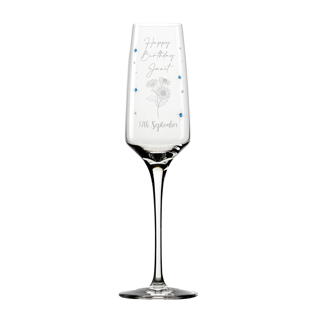 Birth Flower Birthstone Diamante Embellished Birthday Champagne Flute