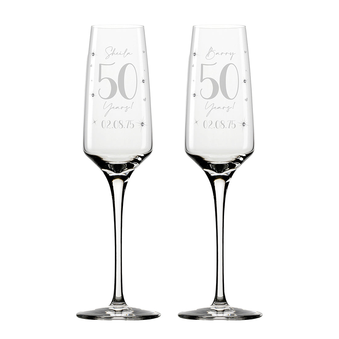 Pair of Golden 50 Year Wedding Anniversary Diamante Embellished Champagne Flutes and Heart Gift Set