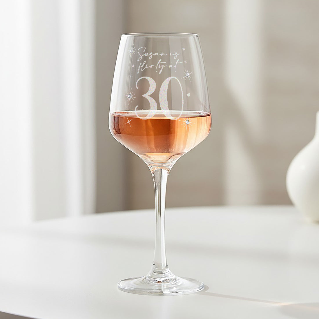 Diamante Embellished Any Age Birthday Stemmed Wine Glass