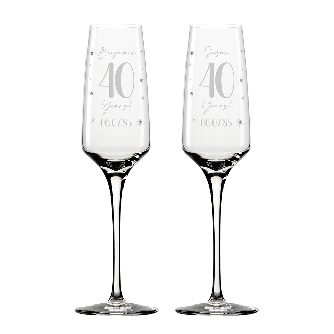 Pair of Ruby 40 Year Wedding Anniversary Diamante Embellished Glass Flutes