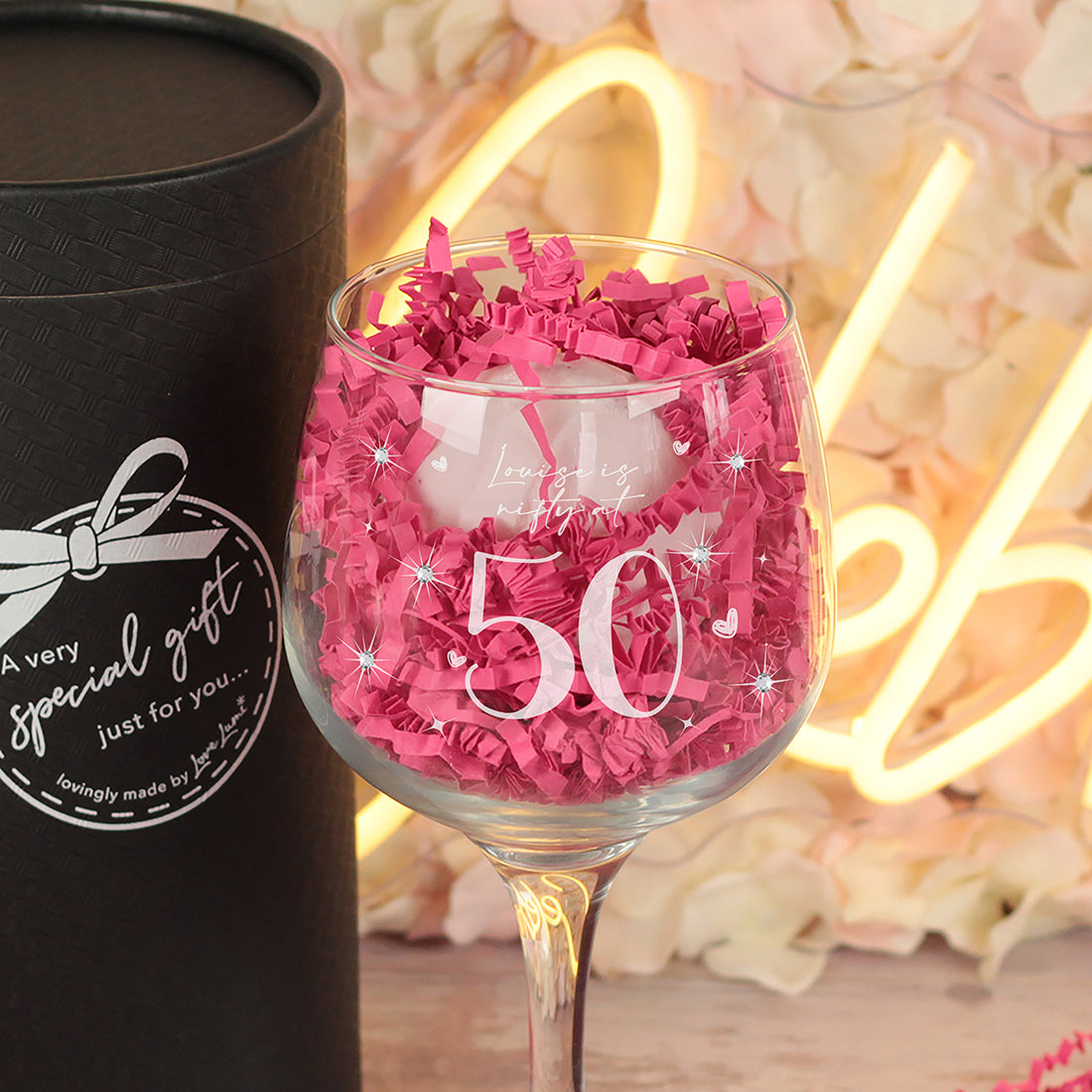 Happy Birthday Diamante Embellished Gin Glass and Bath Bomb Complete Boxed Gift Set