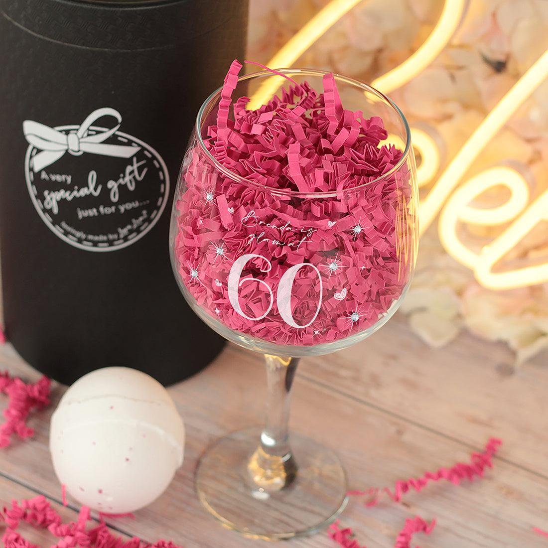 Happy Birthday Diamante Embellished Gin Glass and Bath Bomb Complete Boxed Gift Set