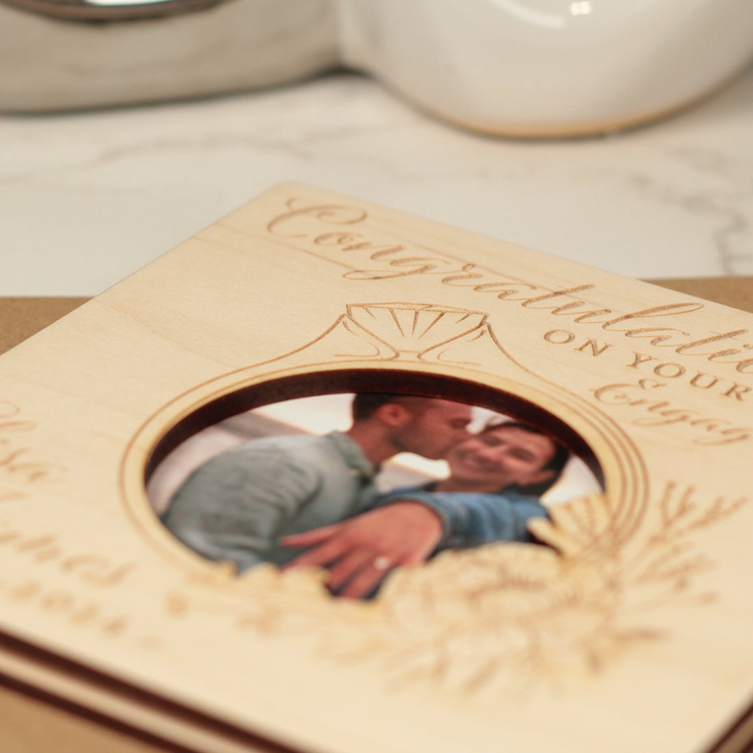 Engagement Wooden Engraved Photo Greetings Card-Love Lumi Ltd