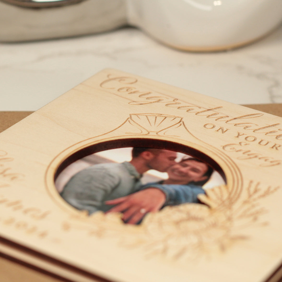 Engagement Wooden Engraved Photo Greetings Card-Love Lumi Ltd