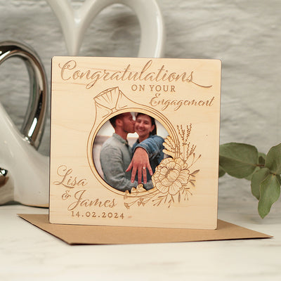 Engagement Wooden Engraved Photo Greetings Card