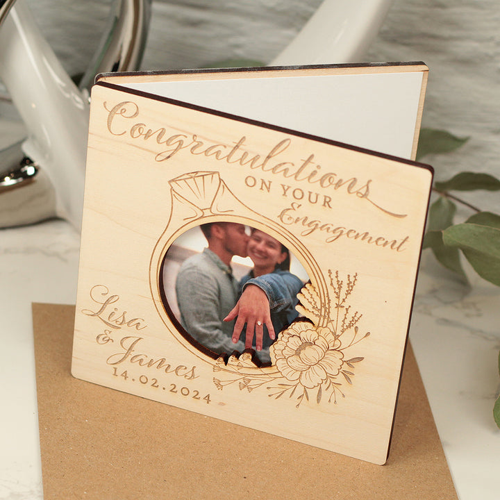 Engagement Wooden Engraved Photo Greetings Card-Love Lumi Ltd