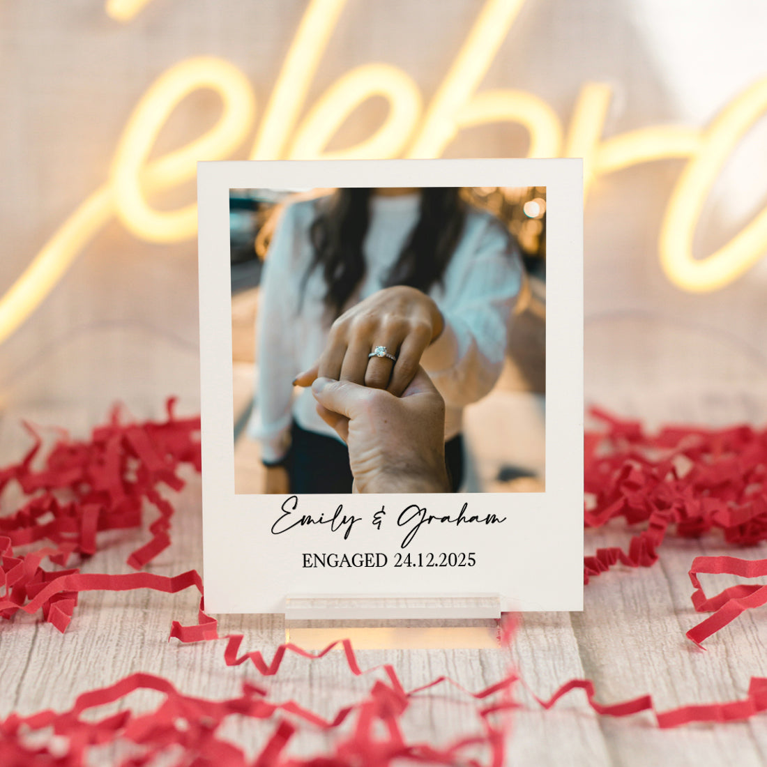 Engagement Polaroid Photo and Message Keepsake Sign with Stand