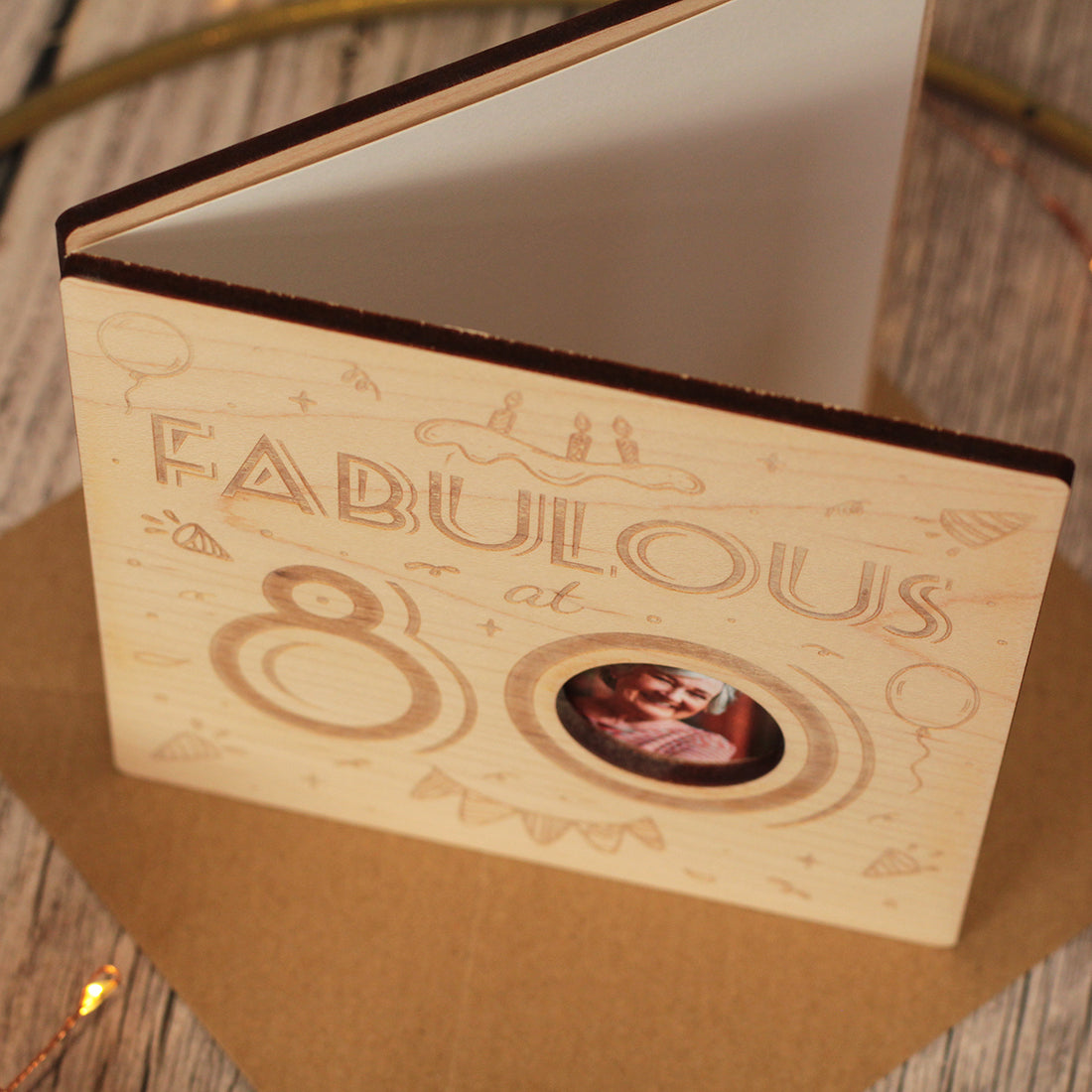 Fabulous at.... Birthday Milestone Wooden Engraved Photo Greetings Card-Love Lumi Ltd
