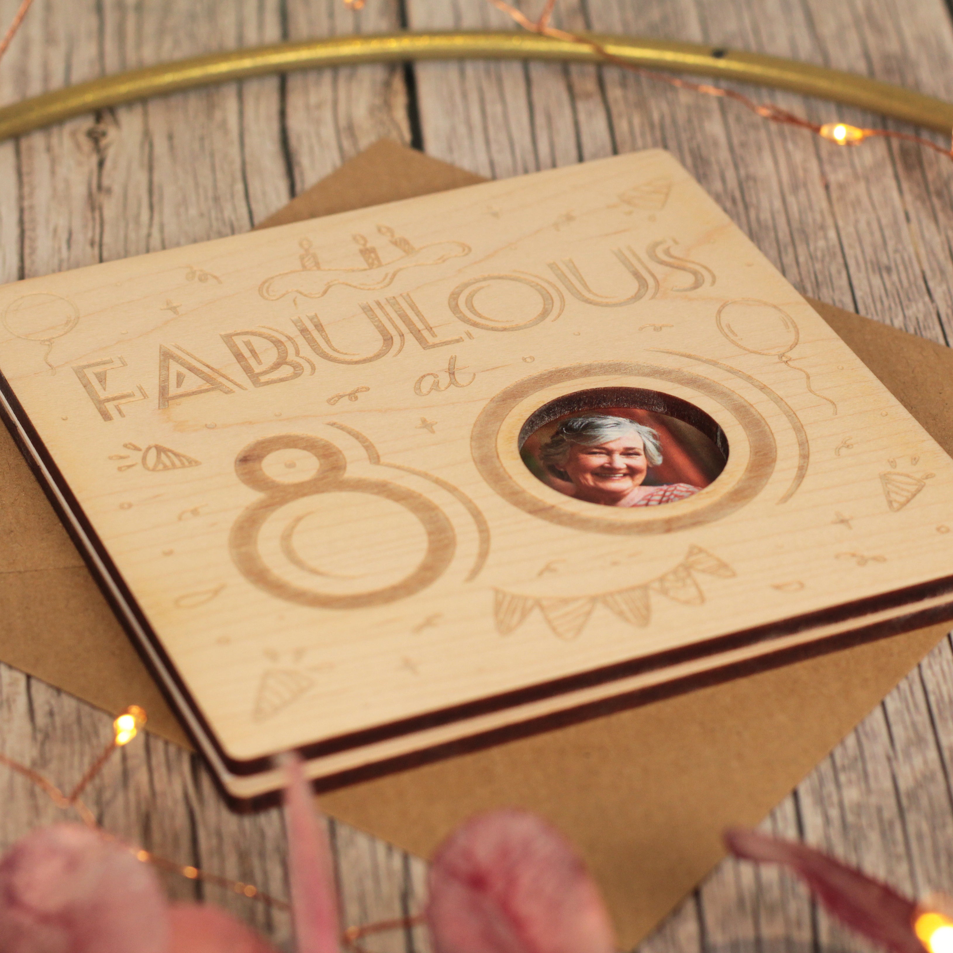 Fabulous at.... Birthday Milestone Wooden Engraved Photo Greetings Card-Love Lumi Ltd