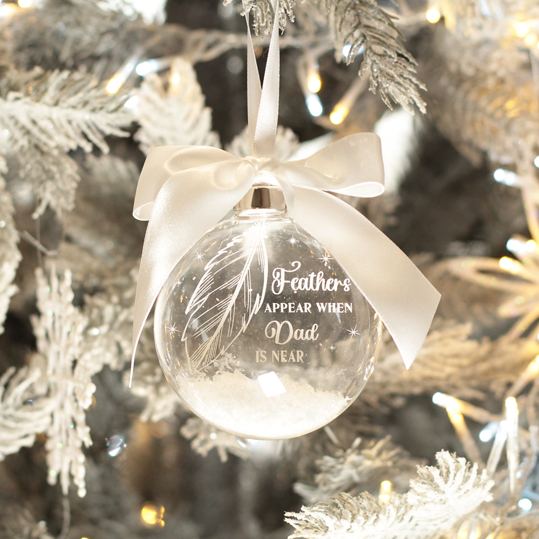 Round Glass Feathers Appear Memorial Christmas Tree Bauble